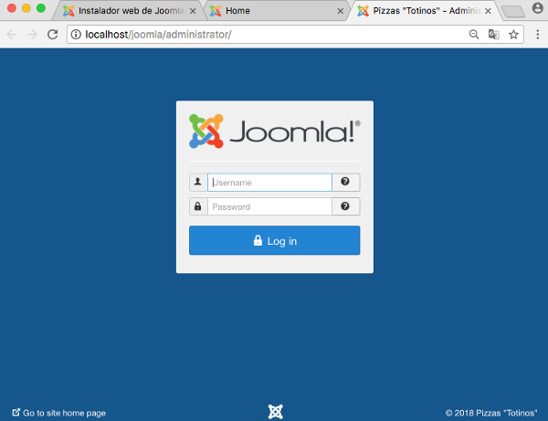 Pantalla de administración de Joomla