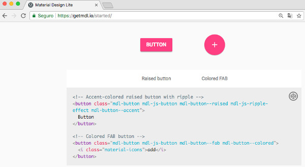 Pantalla de Material Design para botones