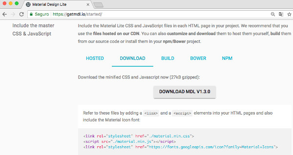 Pantalla para descargar Material Design