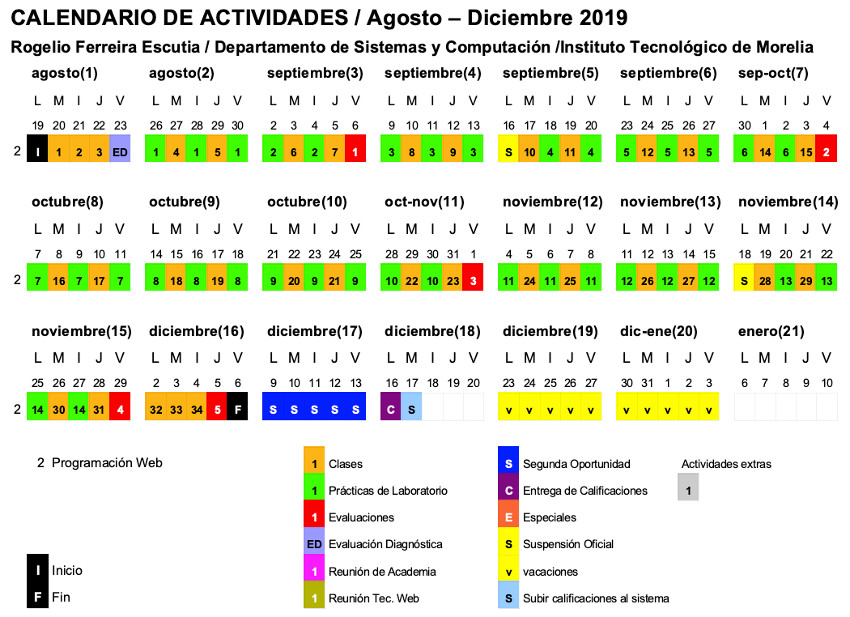 Calendario Agosto Diciembre 2019 de Programación Web