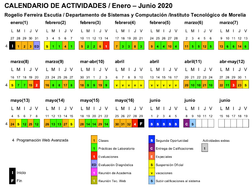 Calendario del curso de Programación Web Avanzada